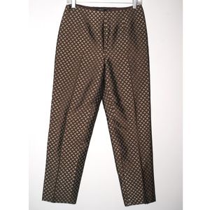Carlisle brown slacks with aqua geometric brocade